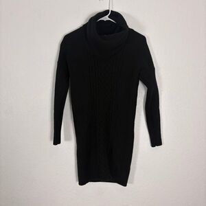 Garnet Hill Black Turtleneck Cable Knit Long Sleeve 100% Wool Sweater Dress Size